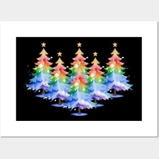 Gradient Rainbow Watercolor Christmas Tree Gay Pride T-Shirt Posters and Art